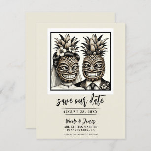 Bruid & bruidegom Aloha Ananas Tiki Save the Date Kaart