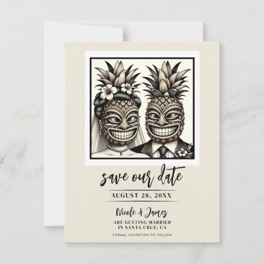 Bruid & bruidegom Aloha Ananas Tiki Save the Date Kaart (Voorkant)