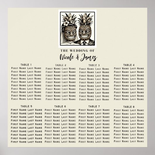 Bruid & bruidegom Aloha Ananas Tiki Trouwstoel Poster (Voorkant)