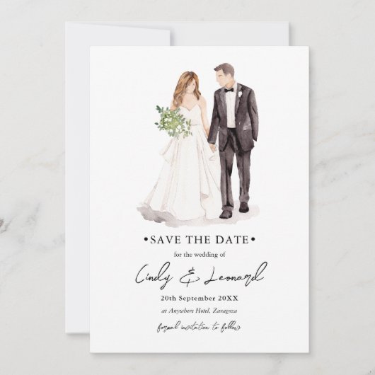 Bruid & Bruidegom Aquarel Trouwen Save the Date (Voorkant)