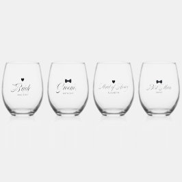 Bruid, bruidegom, beste man, bruidsmeisje Elegante Wijnglas Zonder Voet