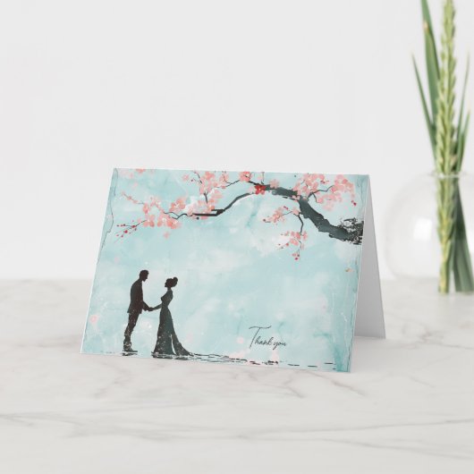 Bruid & Bruidegom Blauwe Thema Trouwfeest Bedankkaart (Voorkant)