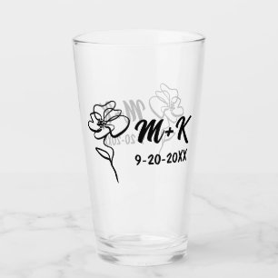 Bruid & Bruidegom Bloemen Geëtst Glas Trouwglas