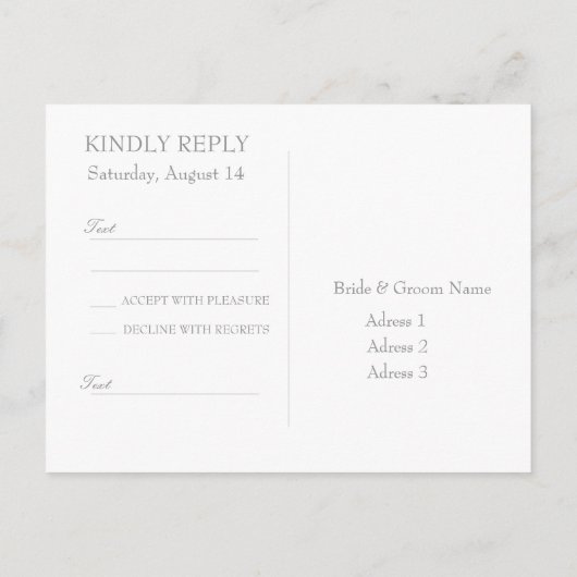 Bruid & bruidegom bruiloft RSVP Uitnodiging Briefkaart (Achterkant)