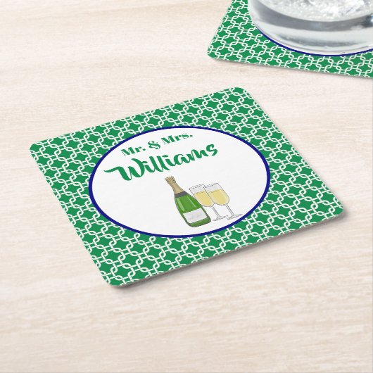 Bruid & Bruidegom Champagne Glazen Kartonnen Onderzetters (Schuin)