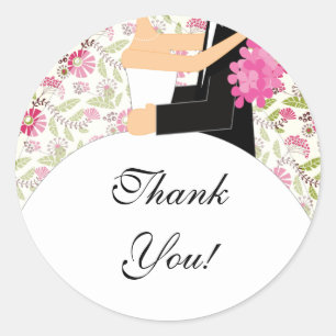 Bruid & bruidegom Dank u Sticker Floral Pink