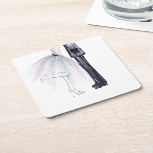 Bruid & Bruidegom Dans Waterverf onderzetter (Schuin)