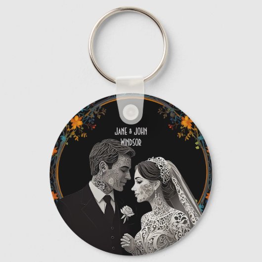 Bruid & bruidegom delicate klassieke sleutelhanger (Voorkant)