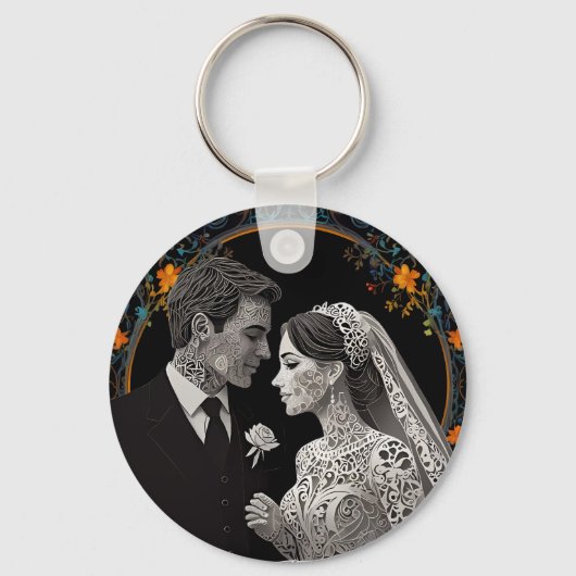 Bruid & bruidegom delicate klassieke sleutelhanger (Achterkant)