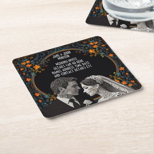 Bruid & Bruidegom delicate klassieker  Kartonnen Onderzetters (Schuin)
