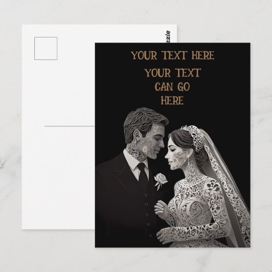 Bruid & bruidegom Delicate Wit op Zwart Briefkaart (Voorkant / Achterkant)