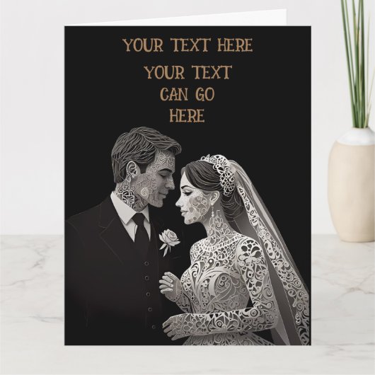 Bruid & bruidegom Delicate Wit op Zwart Kaart (Voorkant)
