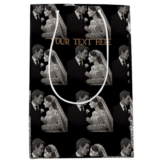 Bruid & bruidegom Delicate Wit op Zwart Medium Cadeauzakje (Voorkant)