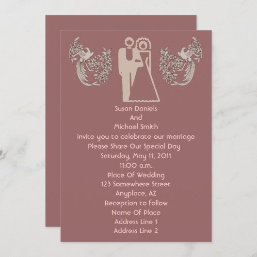 bruid bruidegom duiven donker roze bruiloft uitnod kaart (Voorkant / Achterkant)