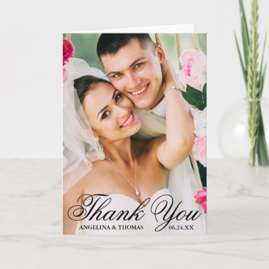 Bruid & bruidegom Elegante bruiloft Dank u Fotovou Bedankkaart (Voorkant)