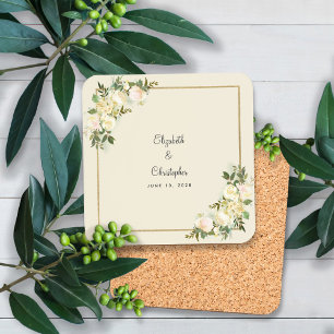 Bruid & Bruidegom Elegante Rozen Trouw  Bloemen Bier Onderzetter