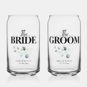 Bruid Bruidegom Eucalyptus Script Trouwen Blikvorm Glas