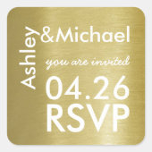 Bruid & bruidegom faux gouden bruiloft rsvp vierkante sticker (Voorkant)