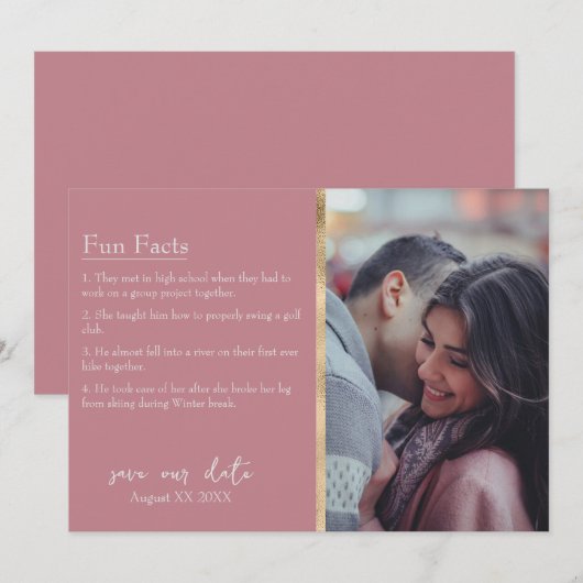 Bruid & bruidegom Feiten Foto op Dusty Pink Kaart (Voorkant / Achterkant)