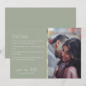 Bruid & bruidegom feiten foto op Sage Green Kaart (Voorkant / Achterkant)