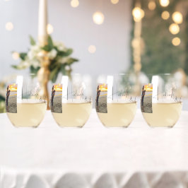 Bruid & bruidegom gepersonaliseerde foto wijnglas zonder voet