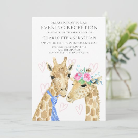 Bruid Bruidegom Giraffe Avond Bruiloftsreceptie Aankondiging (Staand voorkant)