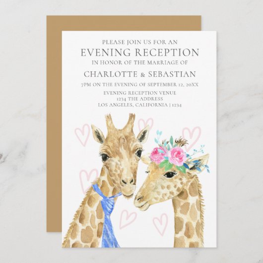 Bruid Bruidegom Giraffe Avond Bruiloftsreceptie Aankondiging (Voorkant / Achterkant)