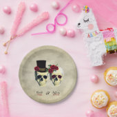 Bruid & Bruidegom Gothic Skulls Wedding Papieren Bordje (Feest)
