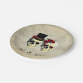 Bruid & Bruidegom Gothic Skulls Wedding Papieren Bordje (Gekanteld)