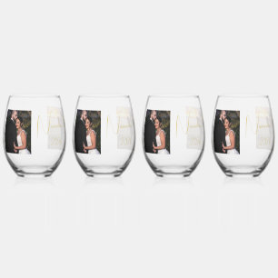Bruid & bruidegom Goud Gepersonaliseerde Foto Wijnglas Zonder Voet