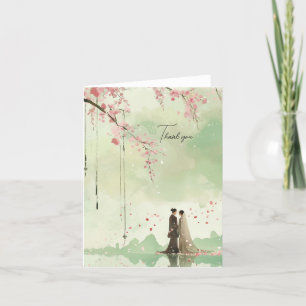 Bruid & Bruidegom Green Theme Wedding Bedankkaart