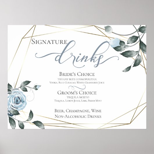 Bruid Bruidegom Handtekening Dranken Bar Menu Bord Poster (Voorkant)