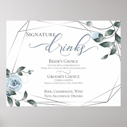 Bruid Bruidegom Handtekening Dranken Bar Menu Bord Poster (Voorkant)