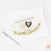 Bruid Bruidegom Hart Bloemen Aangepaste Naam Datum Ovale Sticker (Envelop)