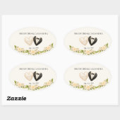 Bruid Bruidegom Hart Bloemen Aangepaste Naam Datum Ovale Sticker (Vel)