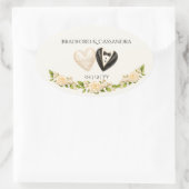 Bruid Bruidegom Hart Bloemen Aangepaste Naam Datum Ovale Sticker (Tas)