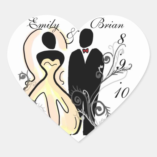 Bruid bruidegom hart save the date stickers (Voorkant)