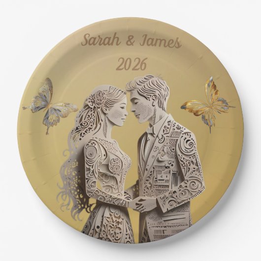 Bruid & bruidegom Huwelijkscadeaus Papieren Bordje (Voorkant)