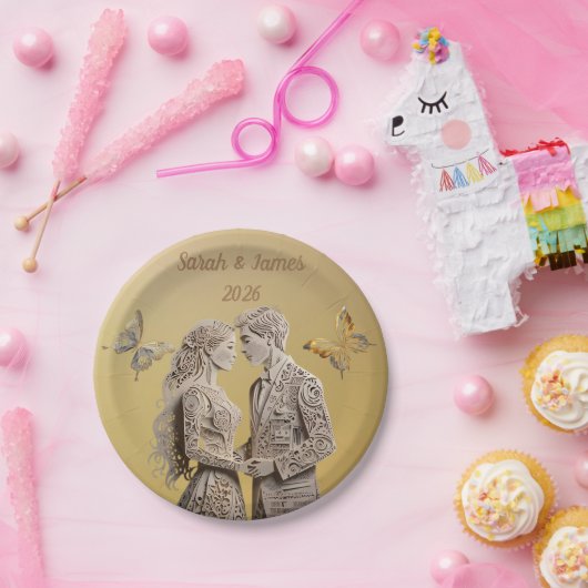 Bruid & bruidegom Huwelijkscadeaus Papieren Bordje (Feest)