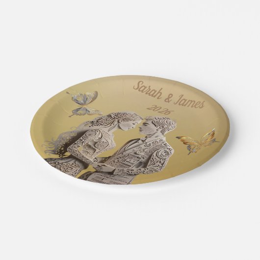 Bruid & bruidegom Huwelijkscadeaus Papieren Bordje (Gekanteld)