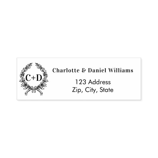 Bruid bruidegom initialen krans bruiloft retour ad zelfinktende stempel (Design)