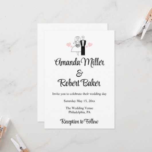 Bruid & Bruidegom Koppel Uitnodiging (Voorkant / Achterkant in situ)
