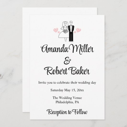Bruid & Bruidegom Koppel Uitnodiging (Voorkant / Achterkant)