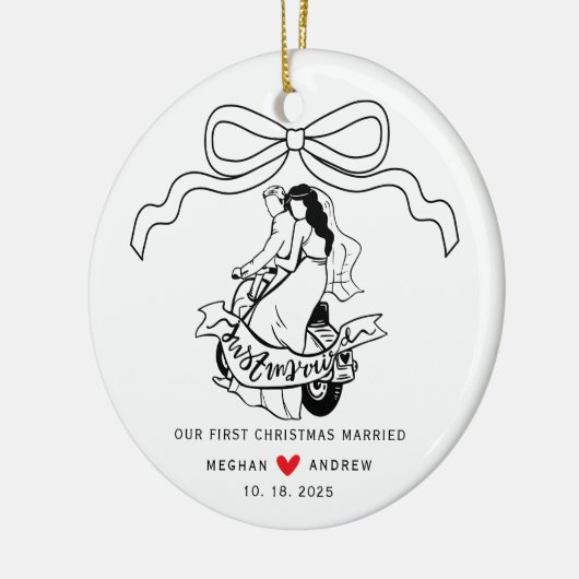 Bruid & Bruidegom Motorfiets Kerstmis Keramisch Ornament (Links)