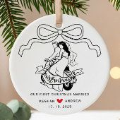 Bruid & Bruidegom Motorfiets Kerstmis Keramisch Ornament