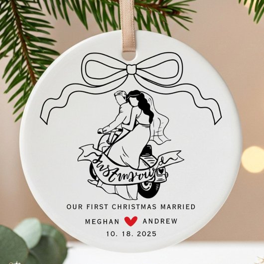 Bruid & Bruidegom Motorfiets Kerstmis Keramisch Ornament