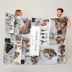 Bruid & Bruidegom Namen 14-foto collage huwelijksc Fleece Deken