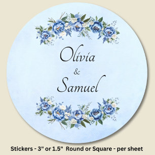 Bruid & Bruidegom Namen Blauwe Pioen Ronde Sticker