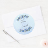 Bruid & Bruidegom Namen Blauwe Pioen Ronde Sticker (Envelop)