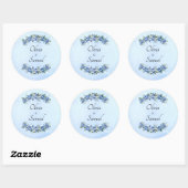 Bruid & Bruidegom Namen Blauwe Pioen Ronde Sticker (Vel)